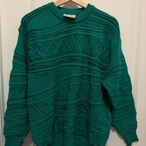 Toorallie Merino Wool Green Textured Crewneck Sweater
